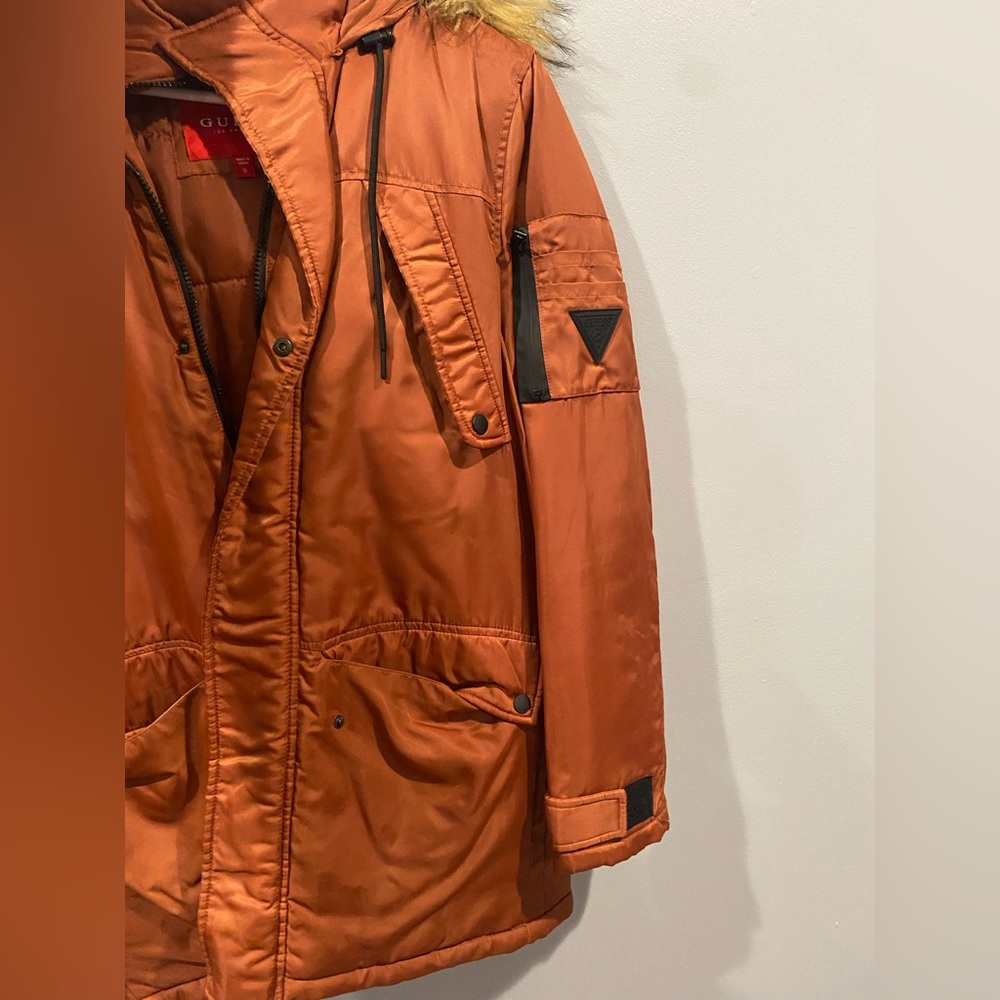 Guess faux fun trim hooded parka jacket